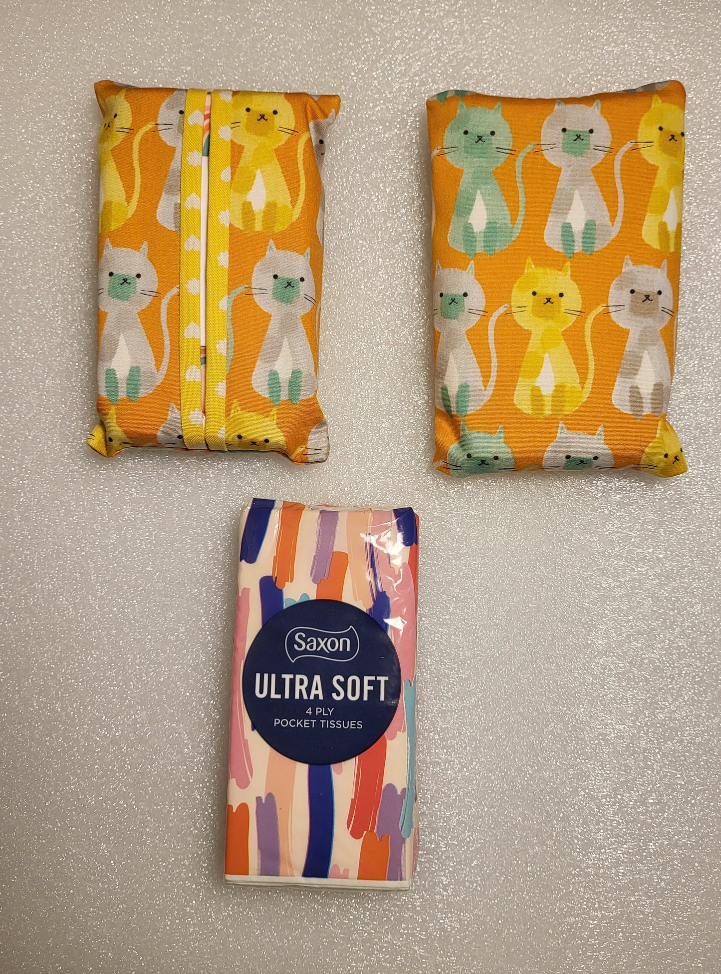 Pocket Tissue Holder with Yellow Cat Design