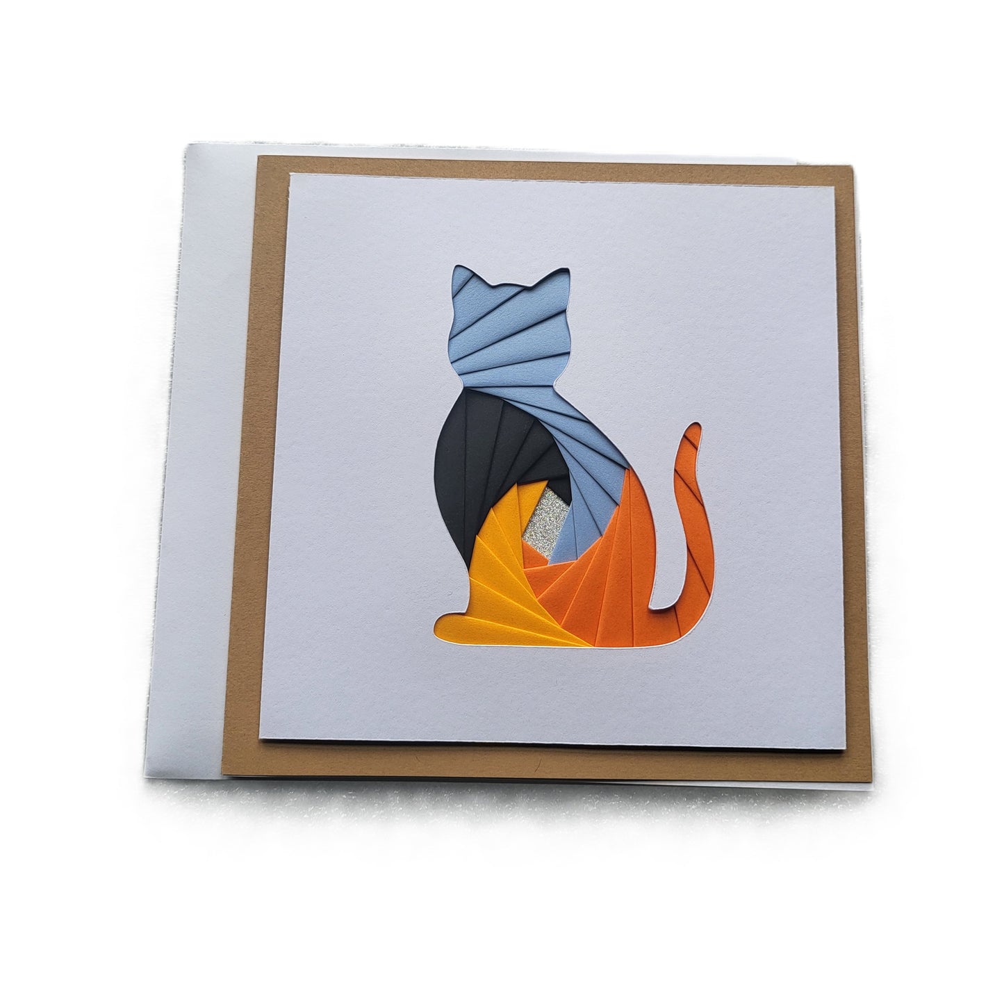 Greetings Card Handcrafted Iris Folded Cat Outline