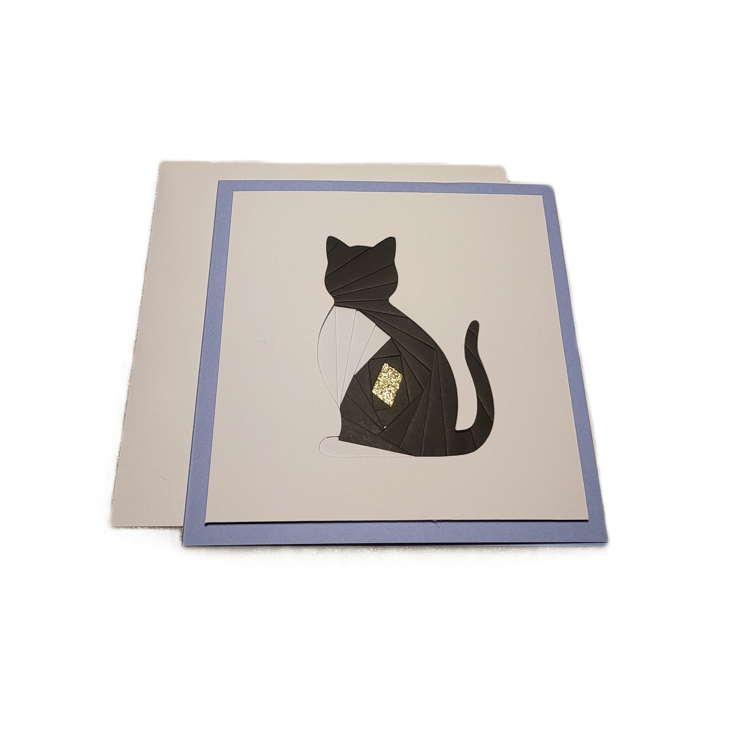 Greetings Card Handcrafted Iris Folded Tuxedo Cat Outline
