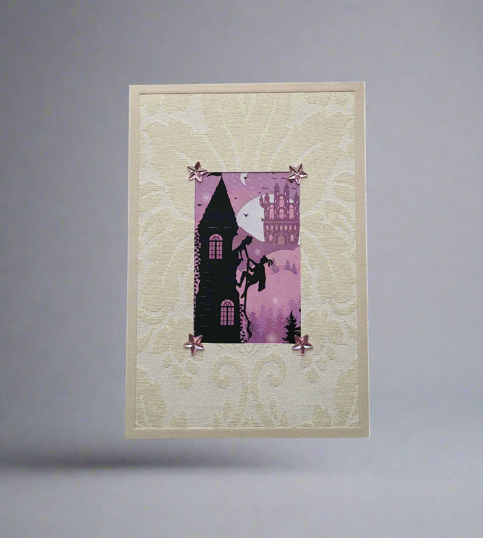 Greetings Card Handcrafted Rapunzel with Cat Confetti