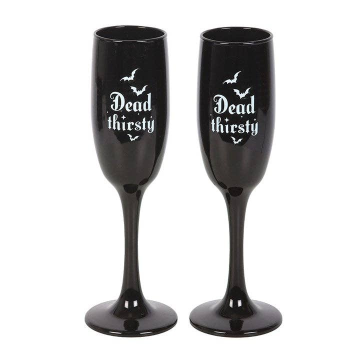 Set of 2 Dead Thirsty Gothic Champagne Flutes