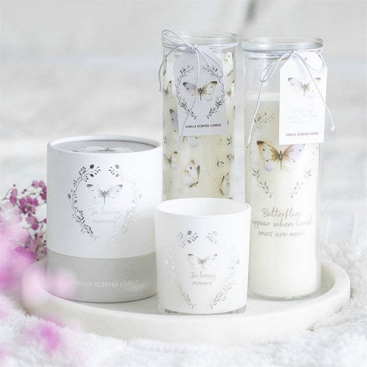 In Loving Memory White Butterfly Vanilla Candle