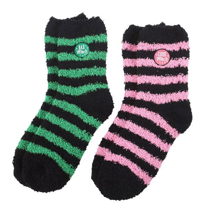 Set of 2 Good Witch, Bad Witch Fluffy Striped Socks