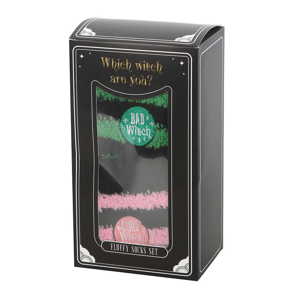Set of 2 Good Witch, Bad Witch Fluffy Striped Socks