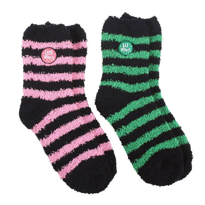Set of 2 Good Witch, Bad Witch Fluffy Striped Socks