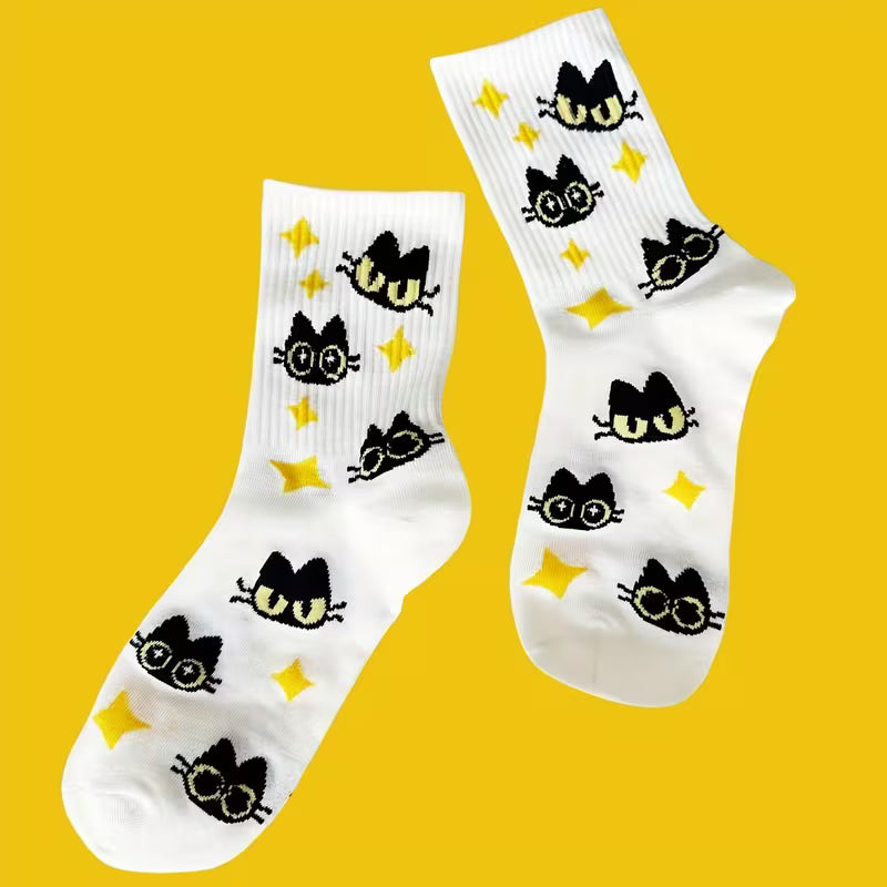 Cute Cat Socks with Stars