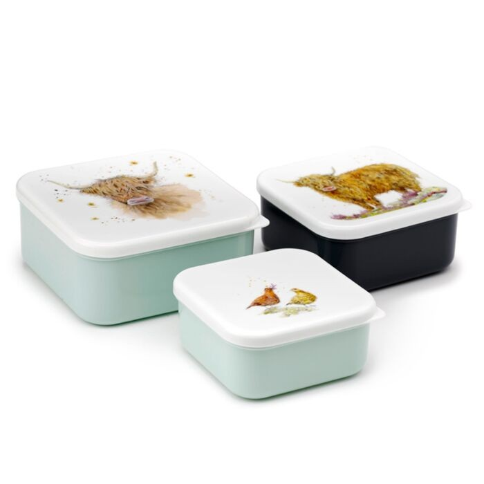 Set of 3 Lunch Box M L XL Jan Pashley Highland Coo Cow