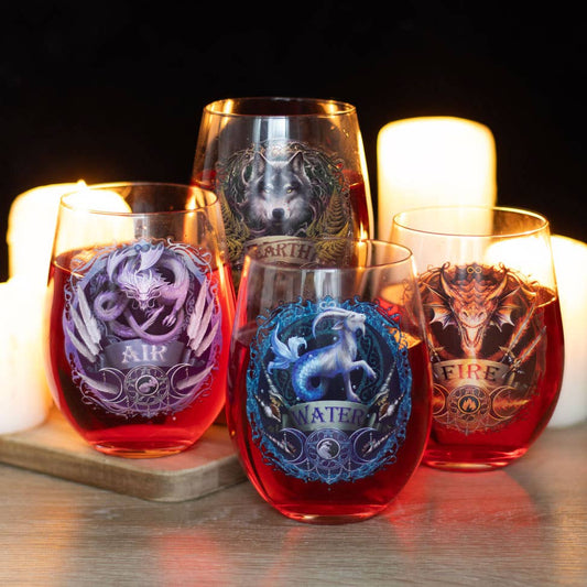 Set of 4 Elemental Stemless Wine Glasses by Anne Stoke's
