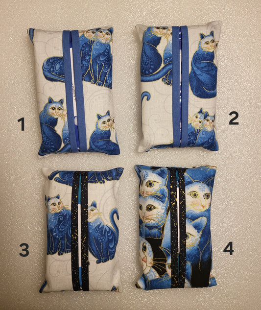 Pocket Tissue Holder with Blue Cat Design