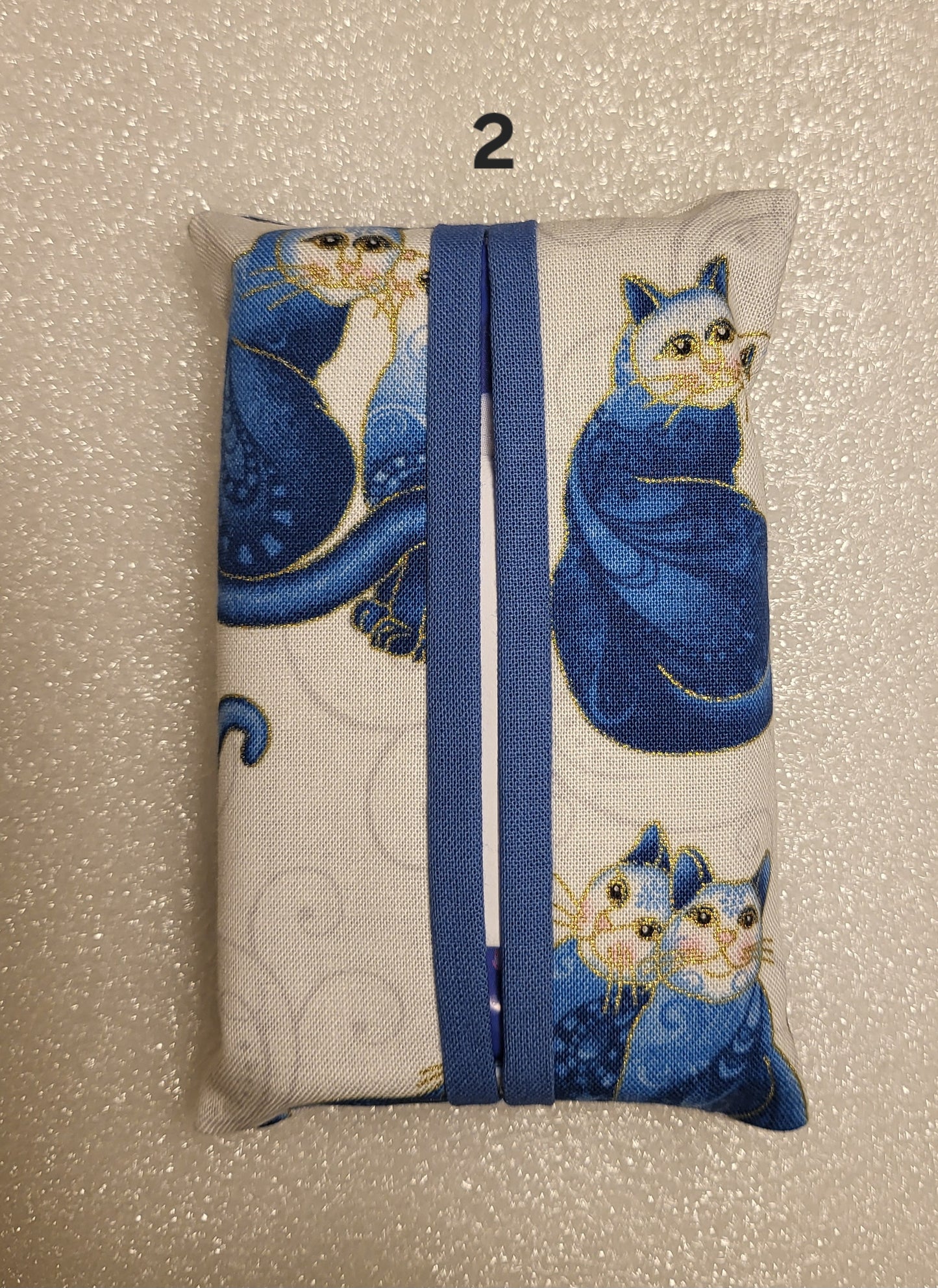 Pocket Tissue Holder with Blue Cat Design