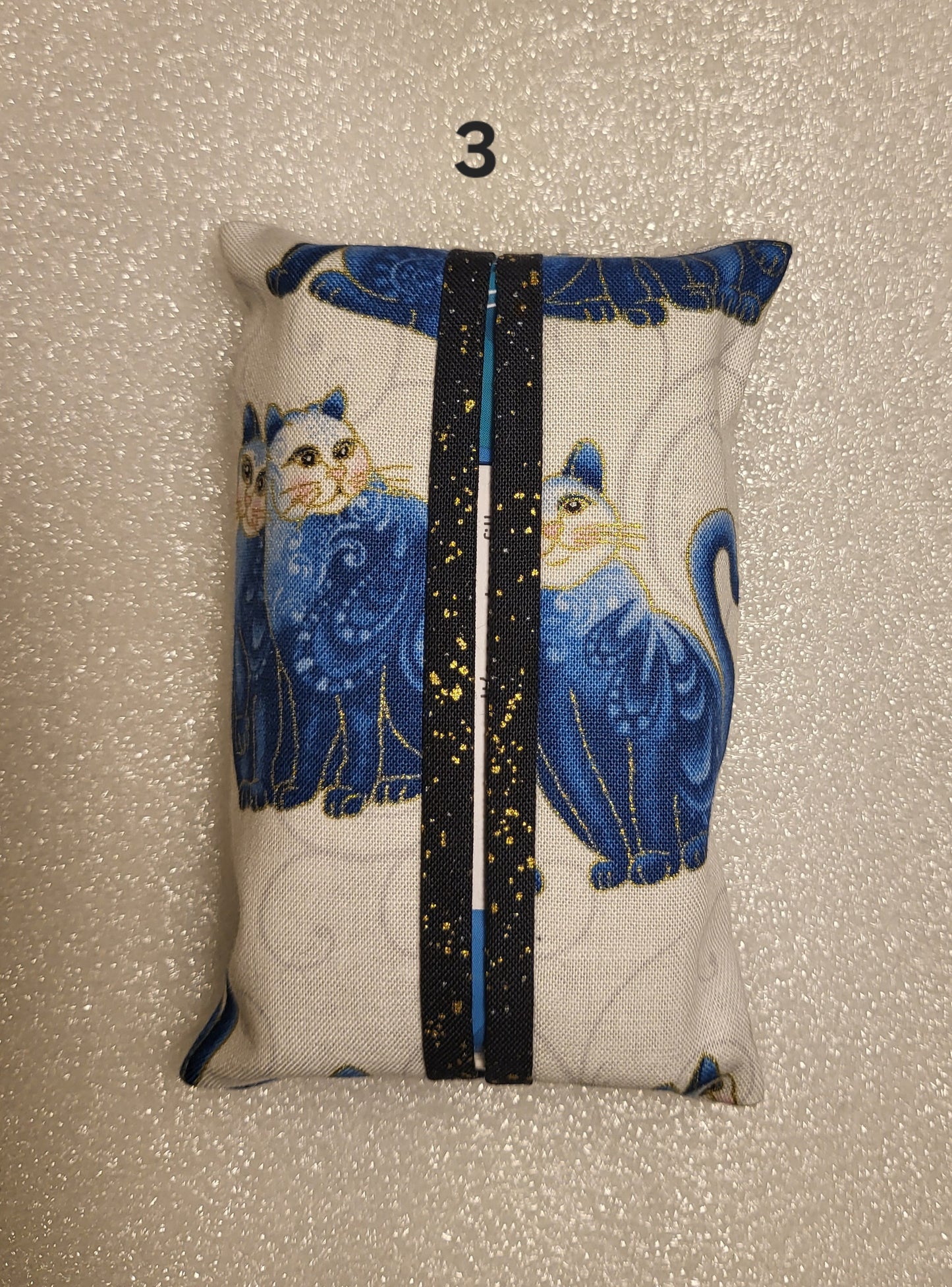 Pocket Tissue Holder with Blue Cat Design