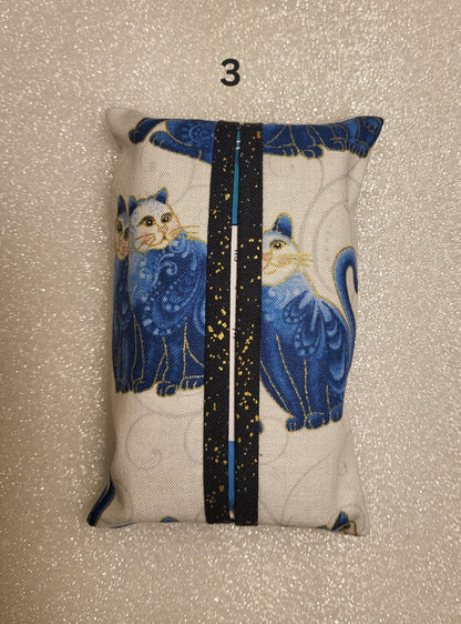 Pocket Tissue Holder with Blue Cat Design