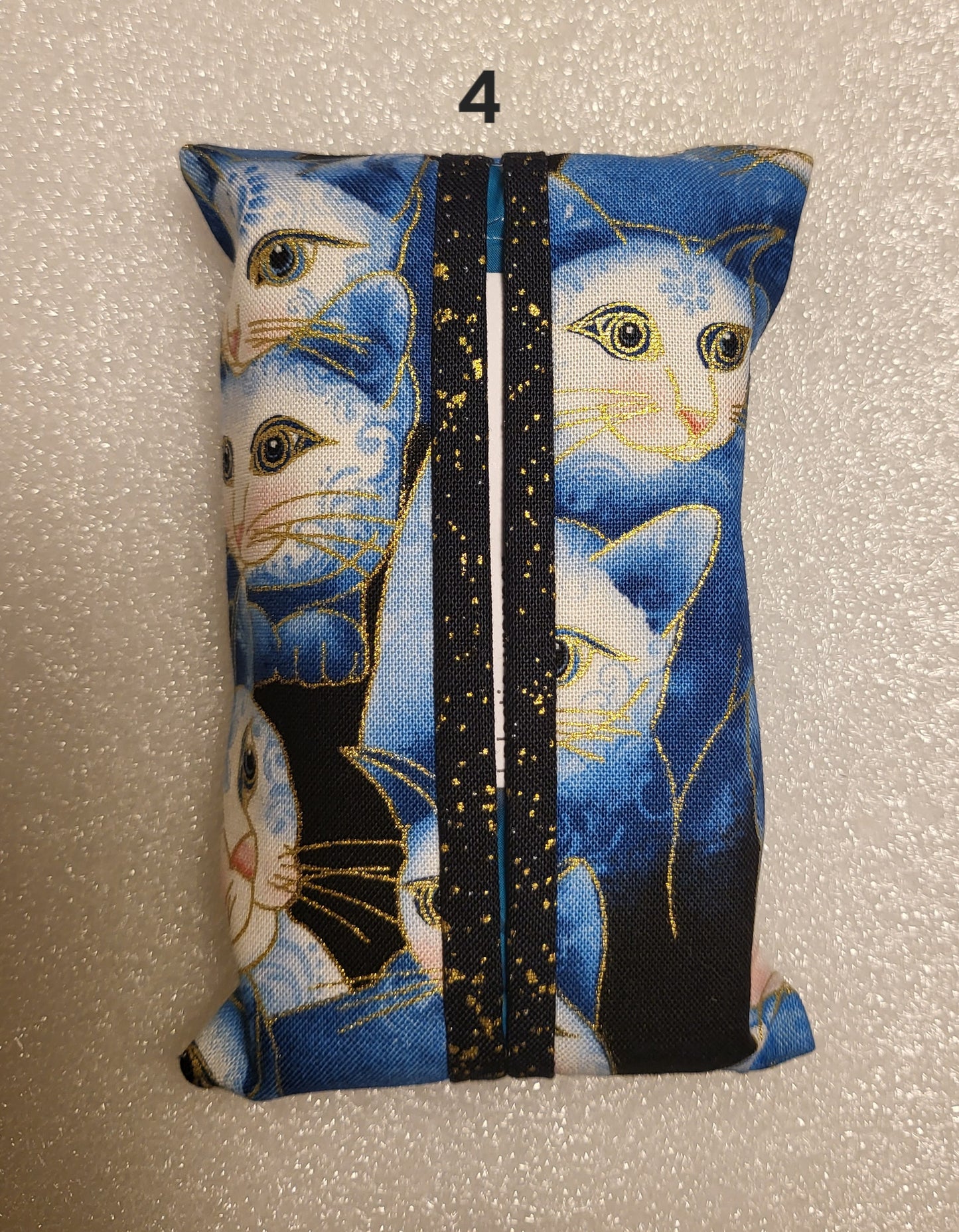 Pocket Tissue Holder with Blue Cat Design