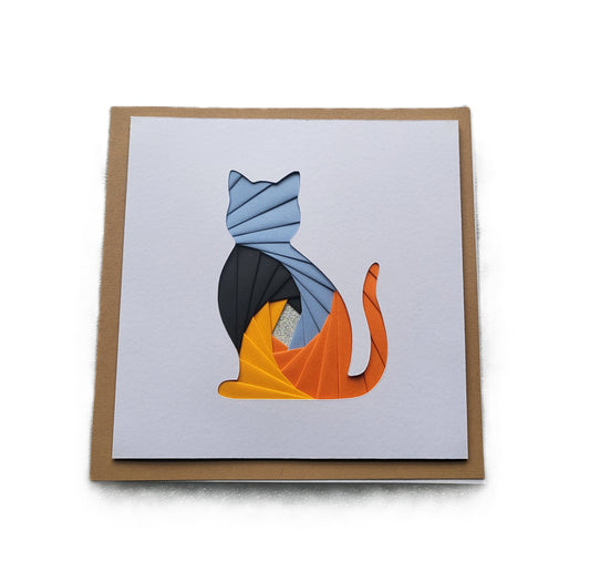Greetings Card Handcrafted Iris Folded Cat Outline