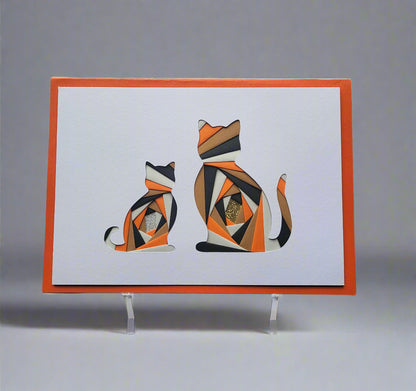 Greetings Card Handcrafted Iris Folded Cat and Kitten
