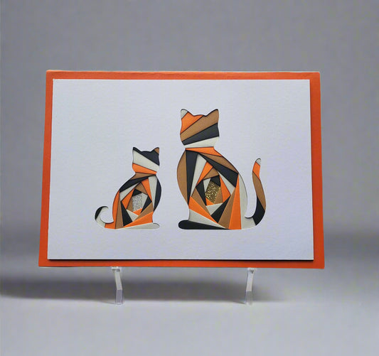 Greetings Card Handcrafted Iris Folded Cat and Kitten
