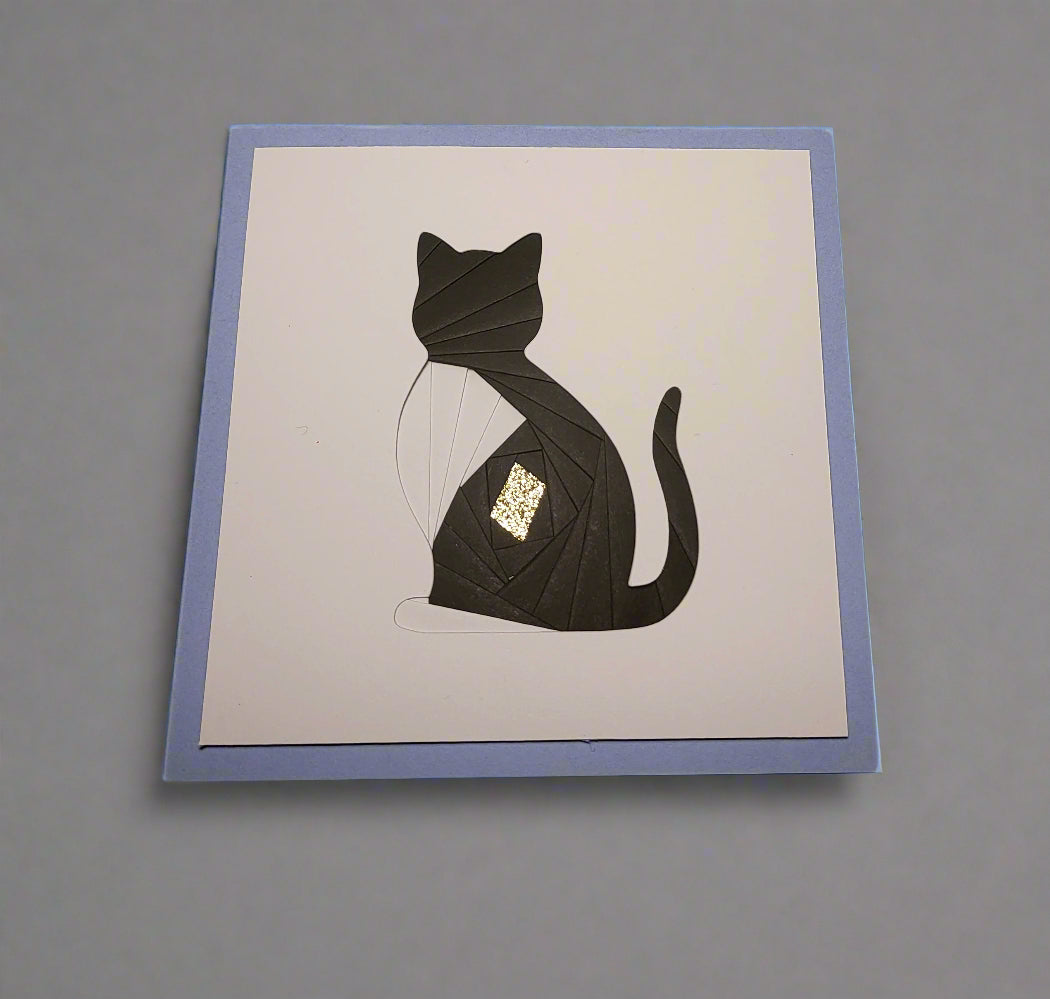 Greetings Card Handcrafted Iris Folded Tuxedo Cat Outline