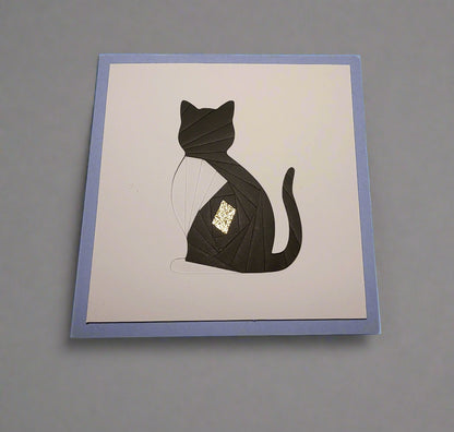 Greetings Card Handcrafted Iris Folded Tuxedo Cat Outline
