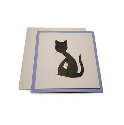 Greetings Card Handcrafted Iris Folded Tuxedo Cat Outline