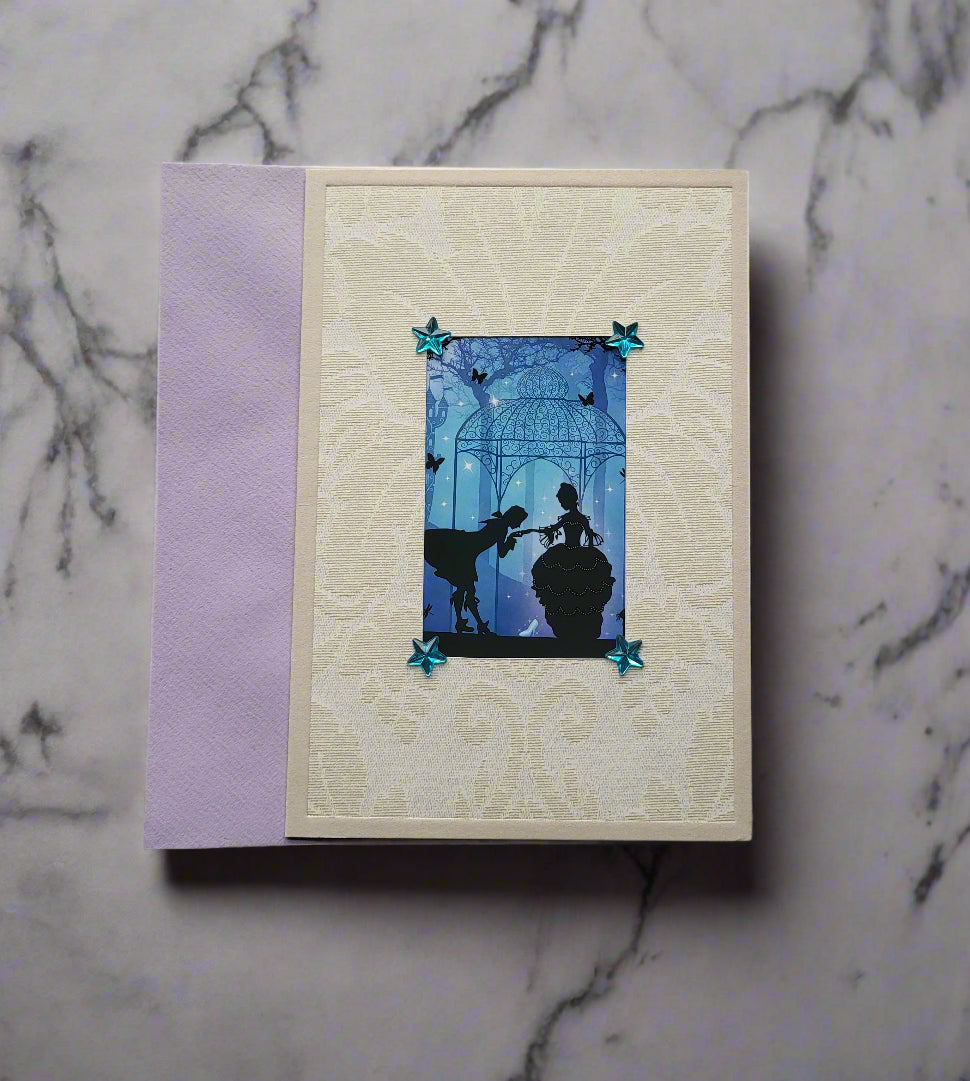 Greetings Card Handcrafted Cinderella with Cat Confetti