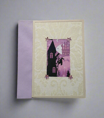 Greetings Card Handcrafted Rapunzel with Cat Confetti