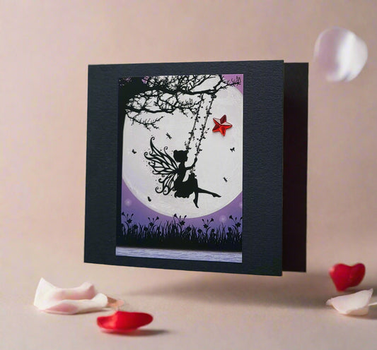 Greetings Card Handcrafted Fairy on Swing