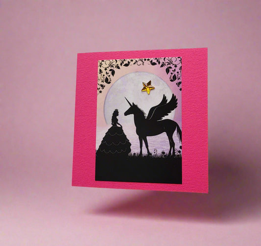 Greetings Card Handcrafted Princess and Unicorn
