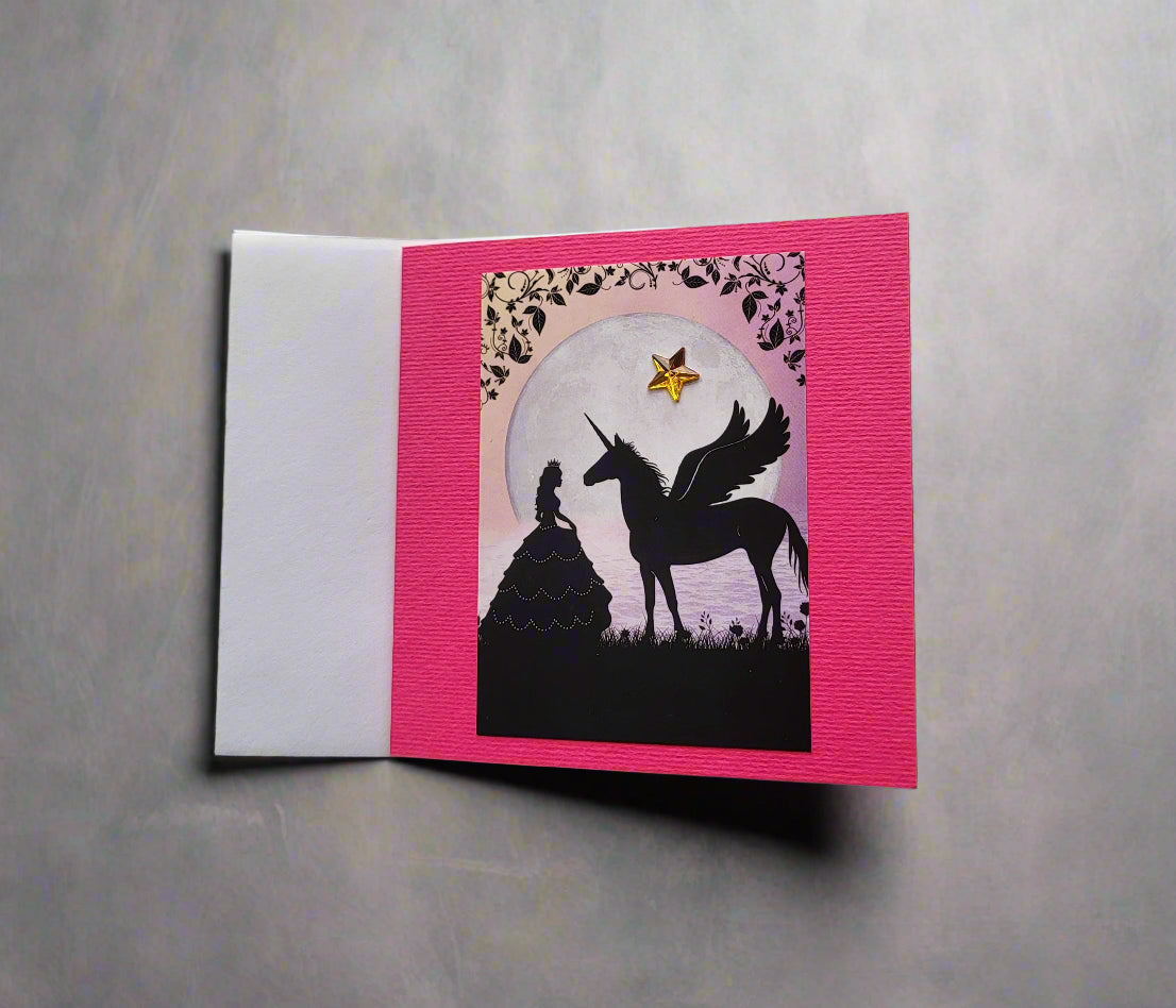 Greetings Card Handcrafted Princess and Unicorn