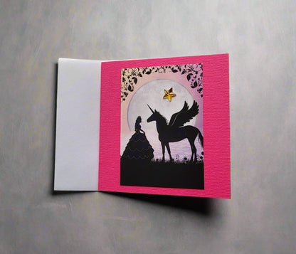 Greetings Card Handcrafted Princess and Unicorn