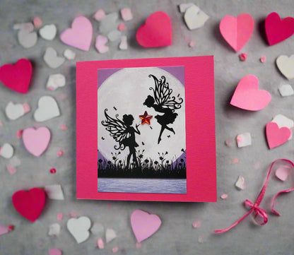 Greetings Card Handcrafted Moon Fairies