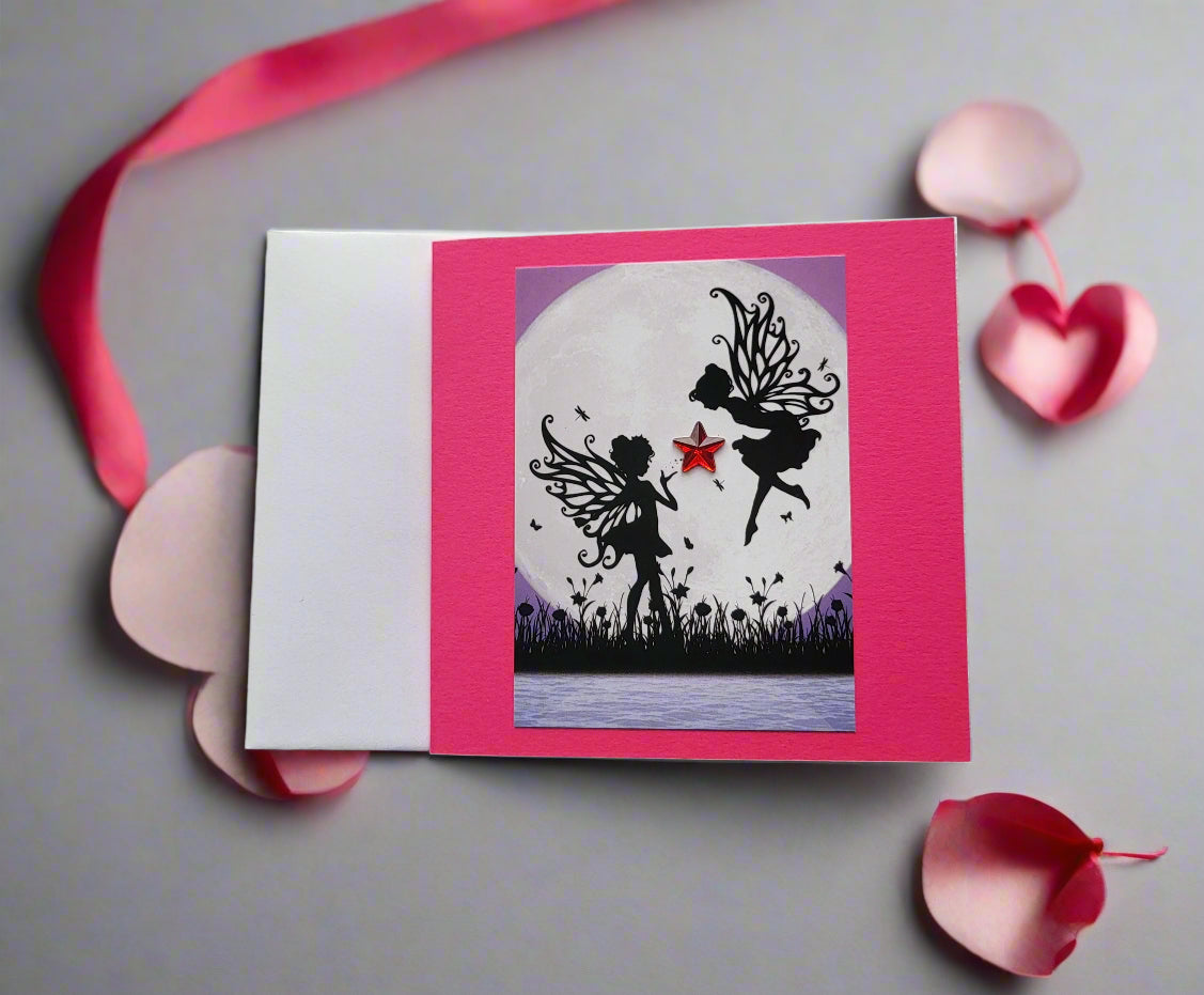 Greetings Card Handcrafted Moon Fairies