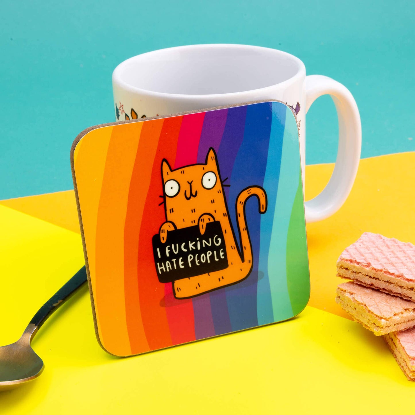 I Fucking Hate People Sweary Cat Coasters