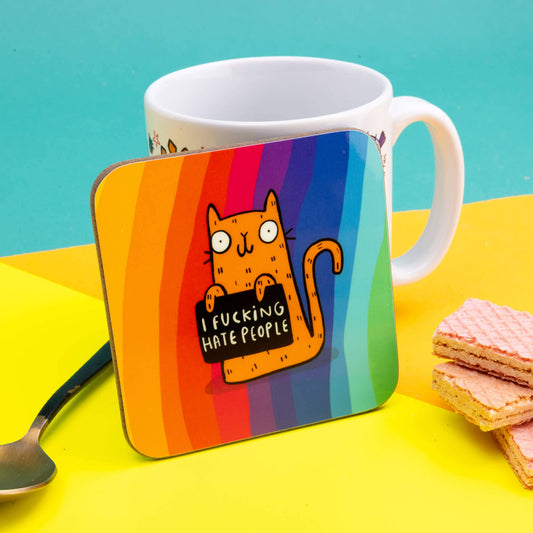 I Fucking Hate People Sweary Cat Coasters