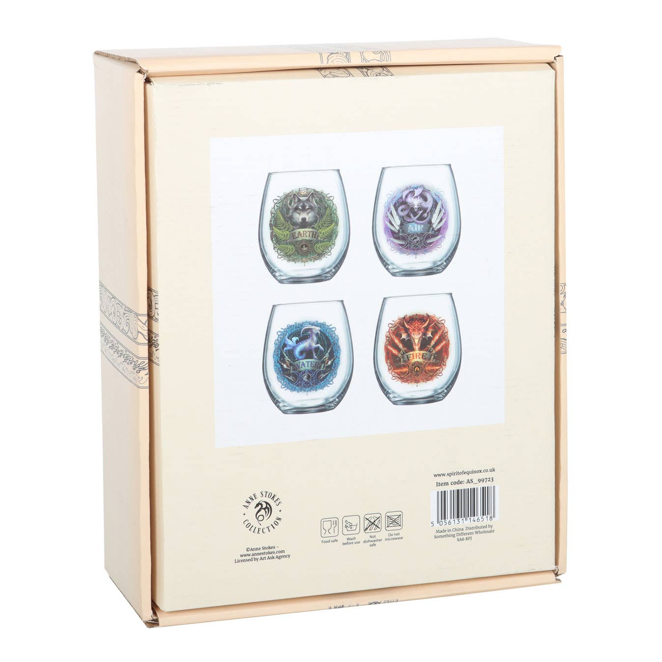 Set of 4 Elemental Stemless Wine Glasses by Anne Stoke's