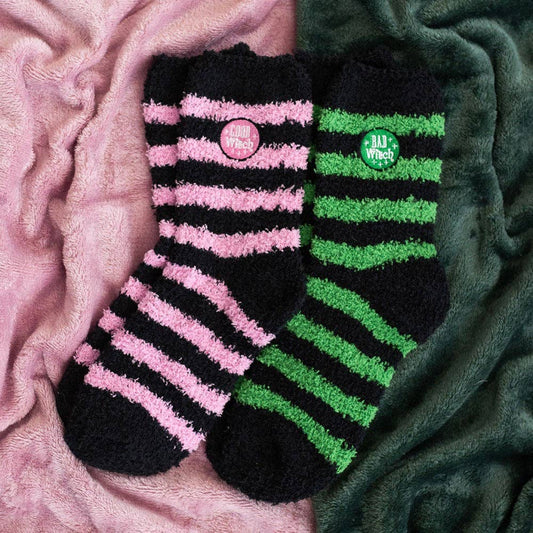 Set of 2 Good Witch, Bad Witch Fluffy Striped Socks
