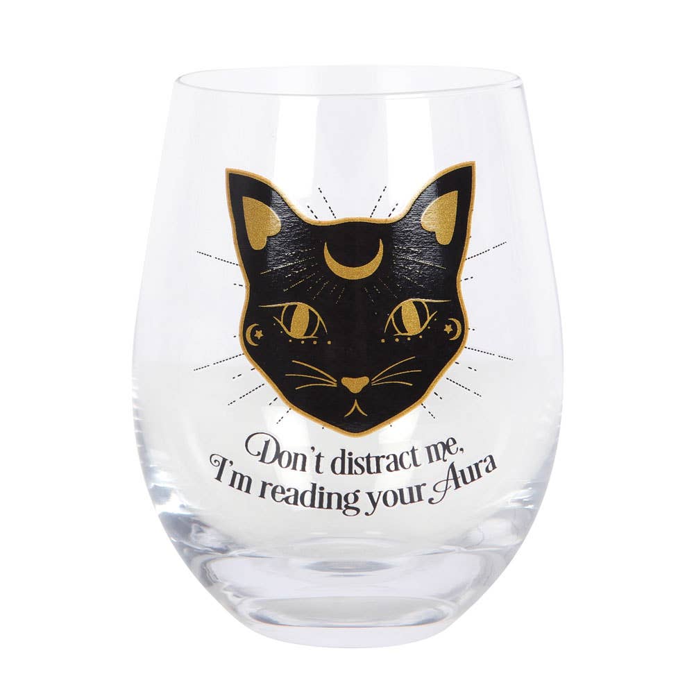 Black Cat Stemless Wine Glass