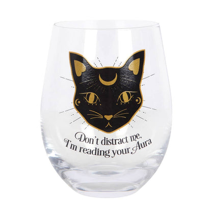 Black Cat Stemless Wine Glass
