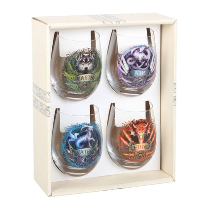 Set of 4 Elemental Stemless Wine Glasses by Anne Stoke's