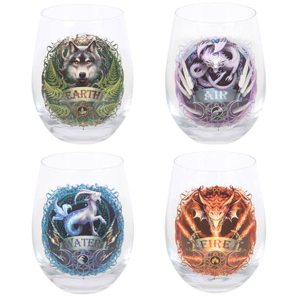 Set of 4 Elemental Stemless Wine Glasses by Anne Stoke's
