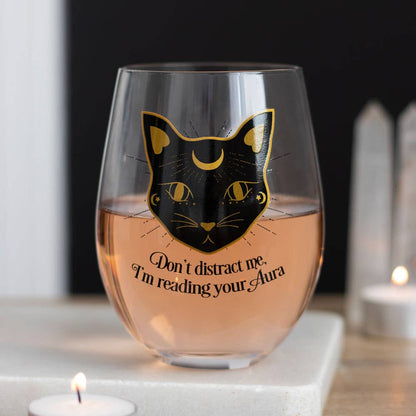 Black Cat Stemless Wine Glass