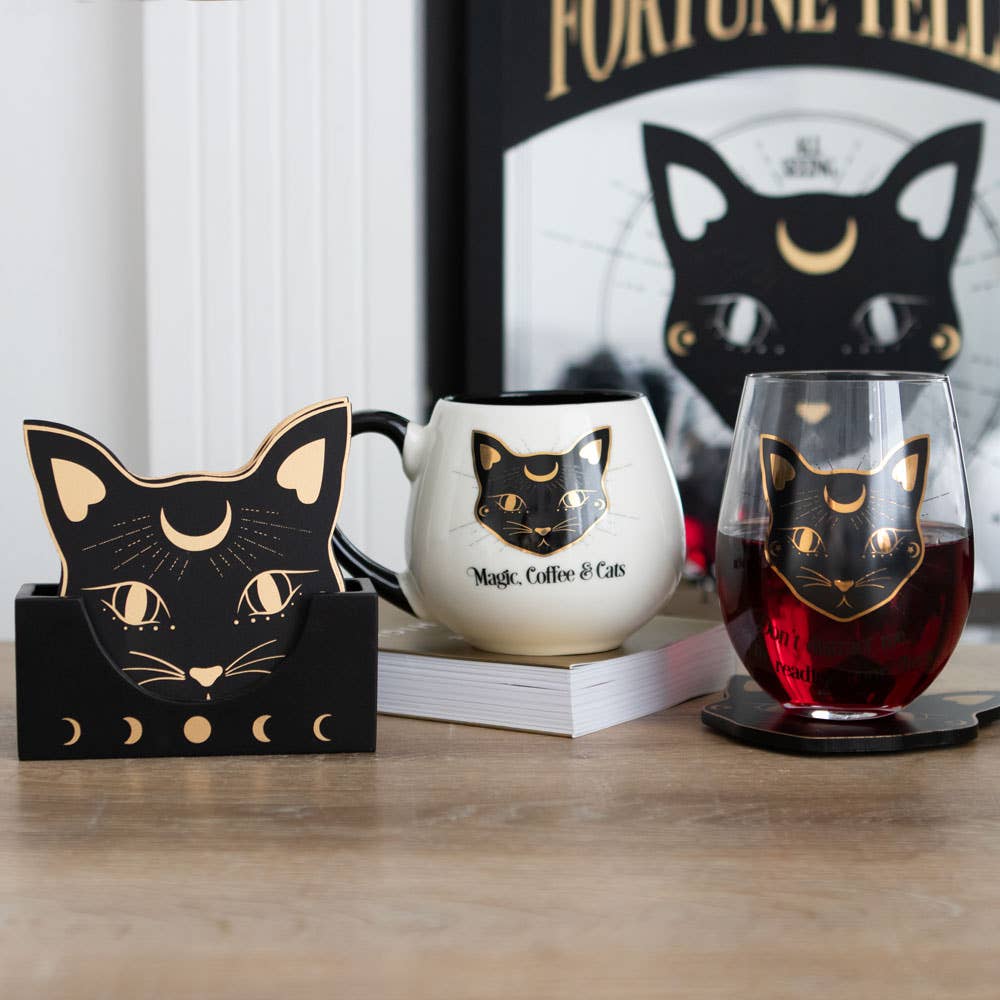 Black Cat Stemless Wine Glass