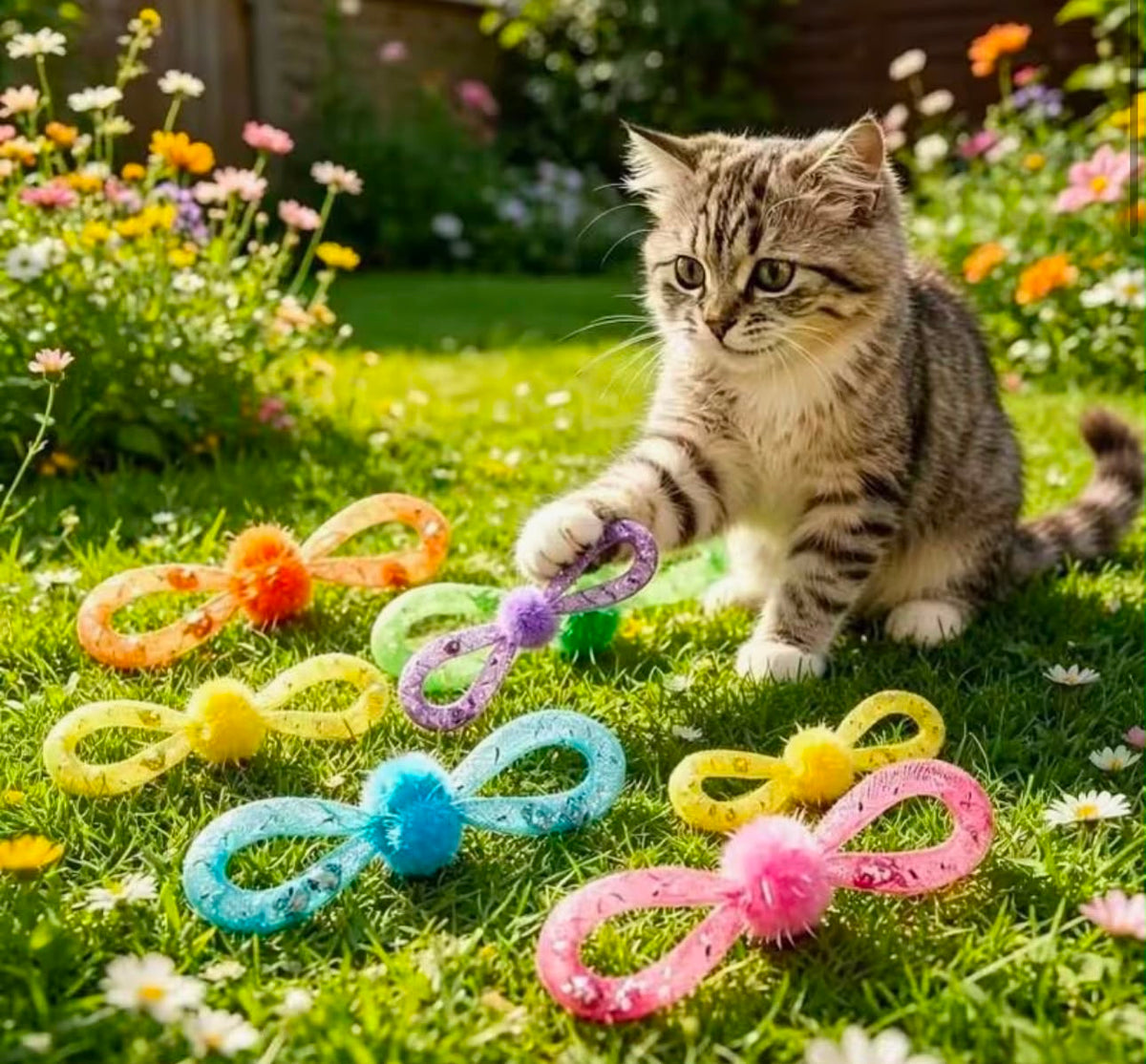 2 x Colourful Bowknot Cat Toys Soaked In “The Nip!”