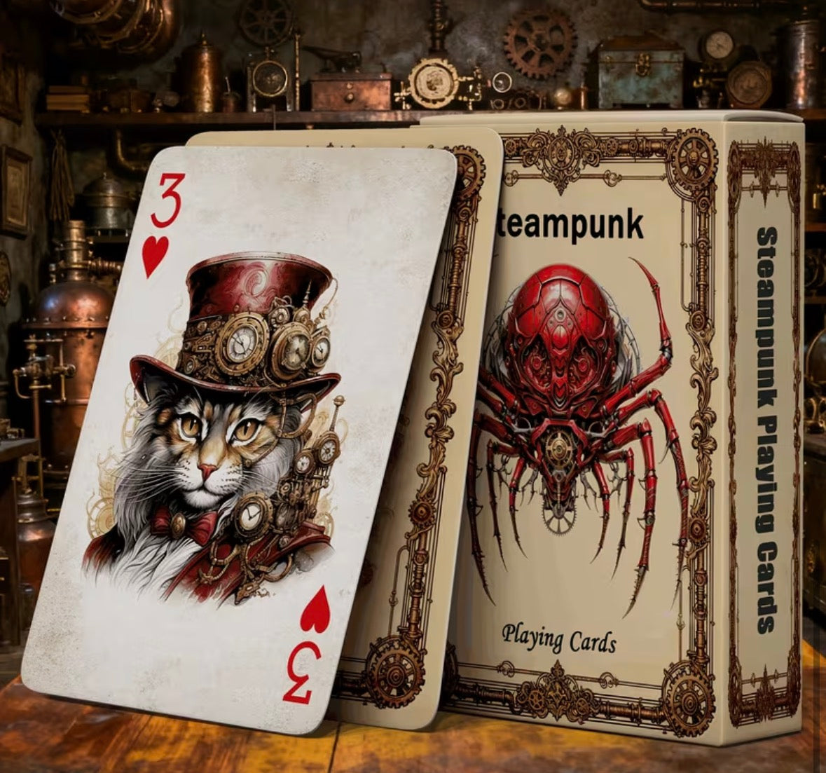 Steampunk Cat Themed Playing Cards