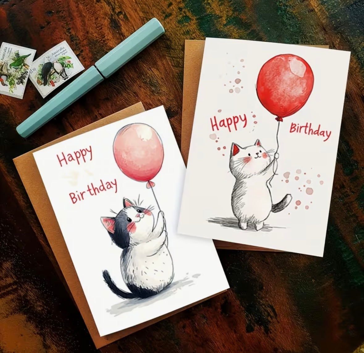 Cute 6 Pack Cat Birthday Cards/Envelopes