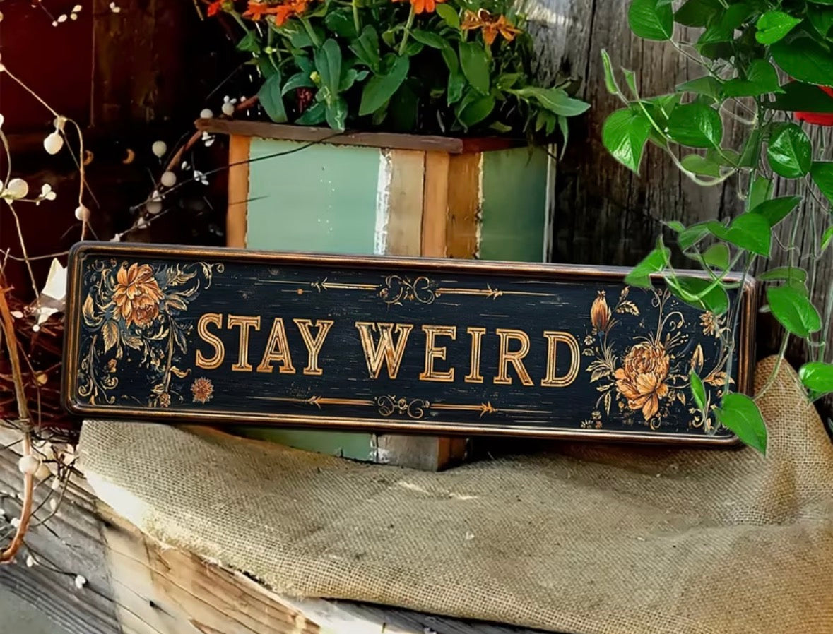Vintage Stay Weird Aluminium Wall Sigh 2D