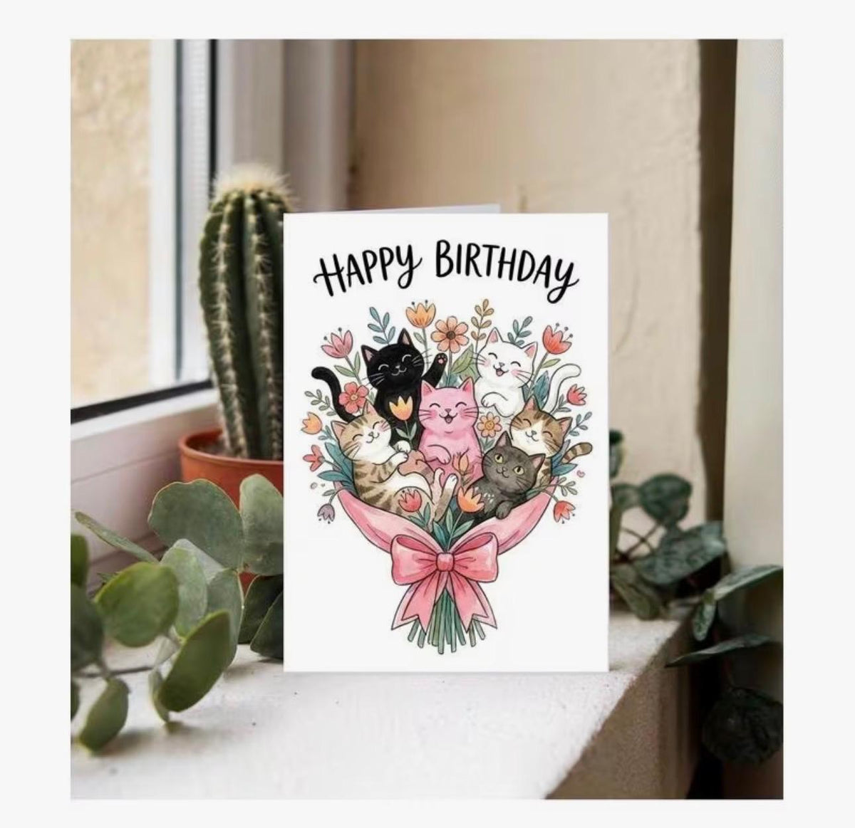 A6 Cat Bouquet Birthday Card