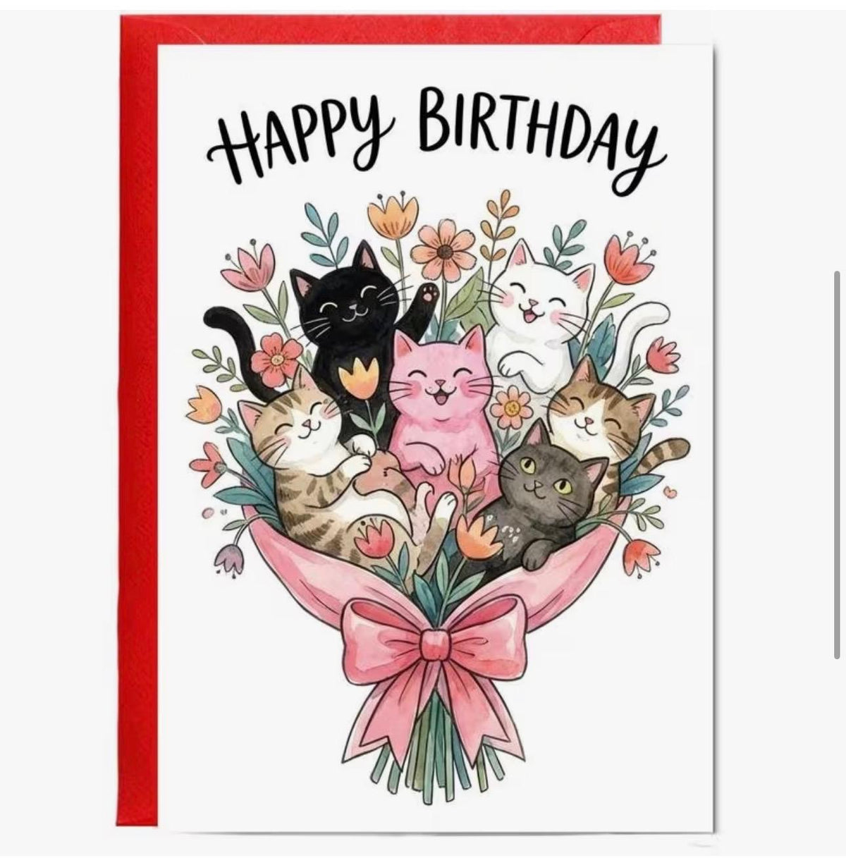 A6 Cat Bouquet Birthday Card