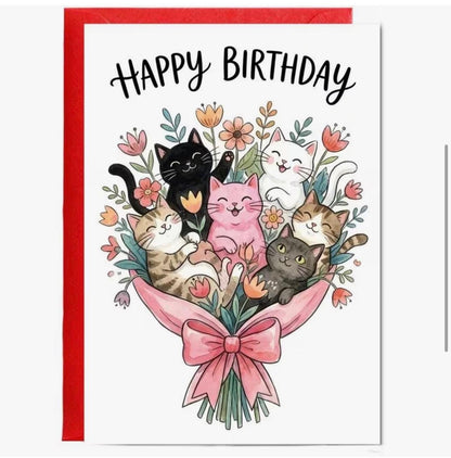 A6 Cat Bouquet Birthday Card
