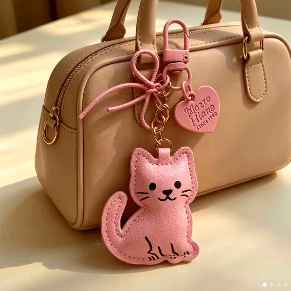 Cartoon Smiling Cat PU Leather Keychain/ Bag Charm