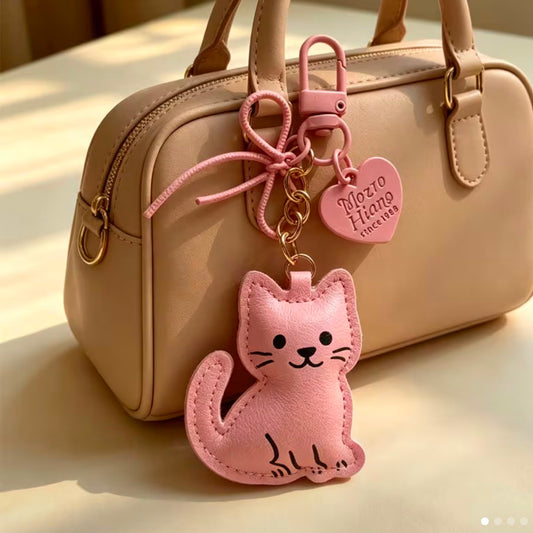 Cartoon Smiling Cat PU Leather Keychain/ Bag Charm